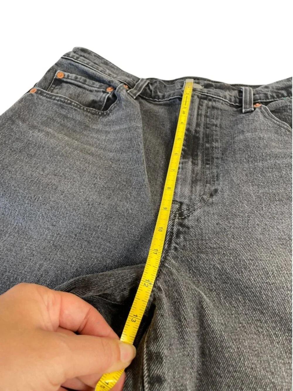 Levi's Ribcage Bell Jeans Black Denim Super High Rise Flare Leg Cotton SZ 31 32" - Picture 8 of 13